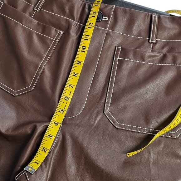 Maeve The Colette Cropped Wide-Leg Pant, Faux-Leather Top-Stitch, Brown, Size 32 - Picture 6 of 11